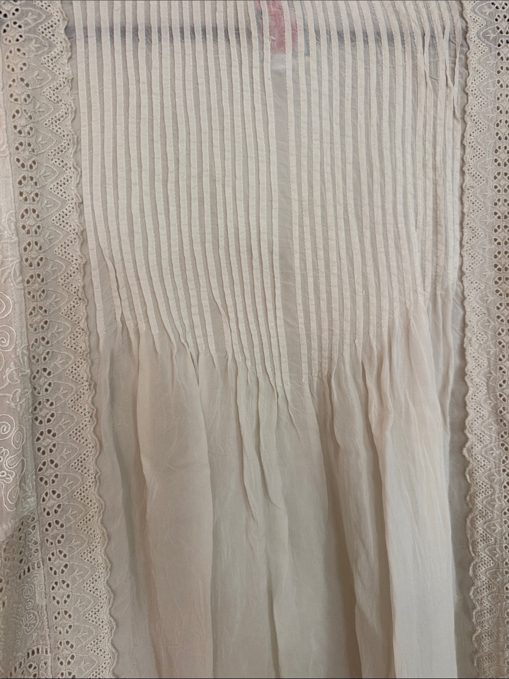 Johnny Was Cream Lace & Pintuck Button-Front Blouse - Picture 6 of 12
